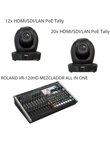 RGBLINK KIT CAMARAS 12X Y 20X HDMI/SDI/LAN POE, TALLY Y ROLAND MEZCLADOR VR-120HD