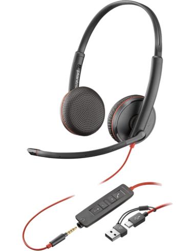 POLY Auriculares Blackwire 3225 estéreo USB-C + conector de 3,5 mm + adaptador USB-C/A (paquete)